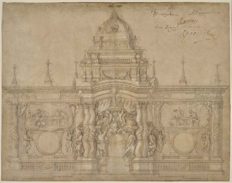Illustration 2 : Pierre Puget, Projet de tabernacle pour la chapelle du Saint Sacrement de la Cathédrale de Toulon, [Plume et encre, lavis brun et gris, avec rehauts de blanc, sur vélin], Marseille, musée des Beaux-Arts, 1659 – Marseille, musée des Beaux-arts de Marseille.
