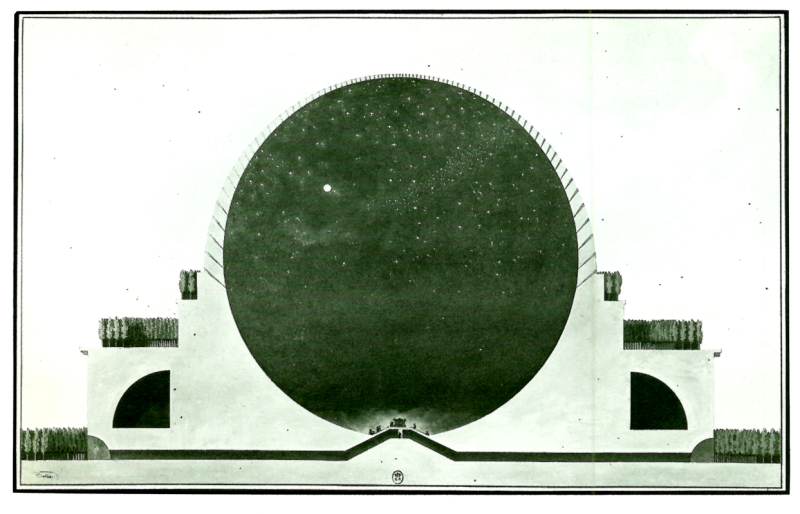 5. Étienne-Louis Boullée, Kenotaph für Isaac Newton, Schnitt (Zeichnung, Bibliothèque nationale de France, département Estampes et photographie, HA 57, 8)